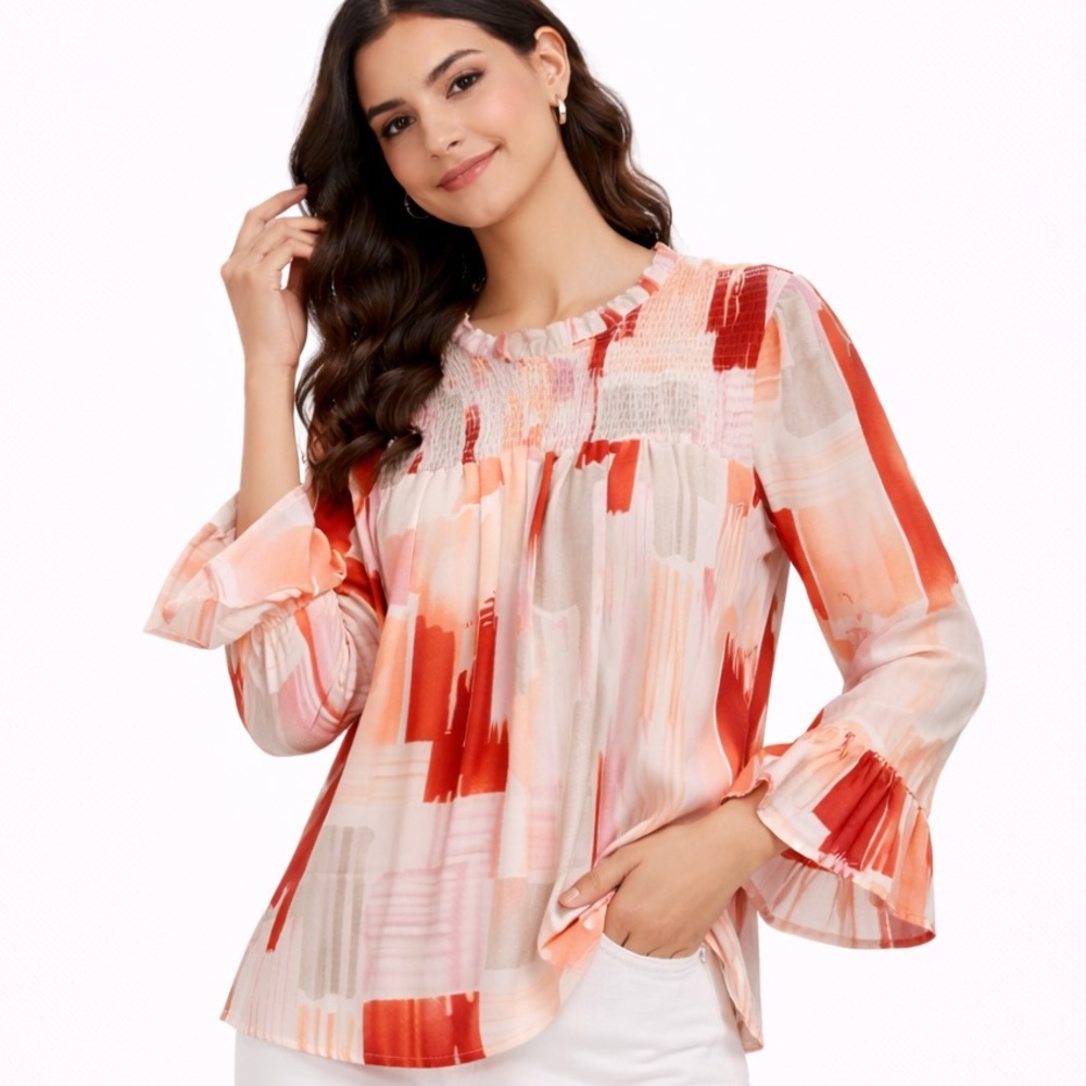 NWOT Women's C+D+M Abstract Flowy Blouse Red & White, Size Large